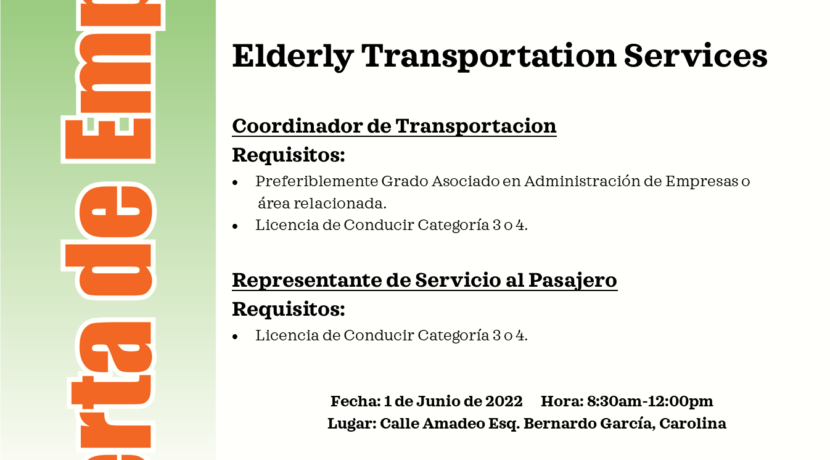 Oferta de Empleo Elderly Transportation Services