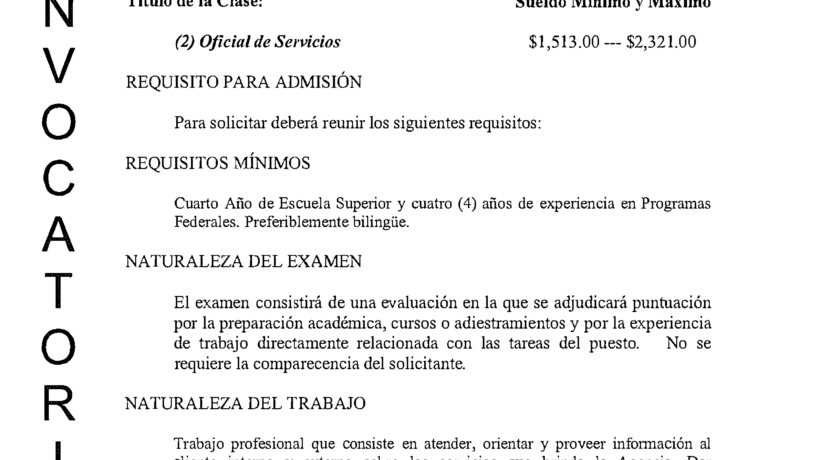 Convocatoria Número WIOA 2025-2026-03 / Consejero