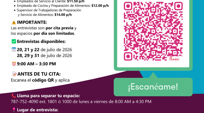 📢 FERIA DE RECLUTAMIENTO – Chick-fil-A 📢